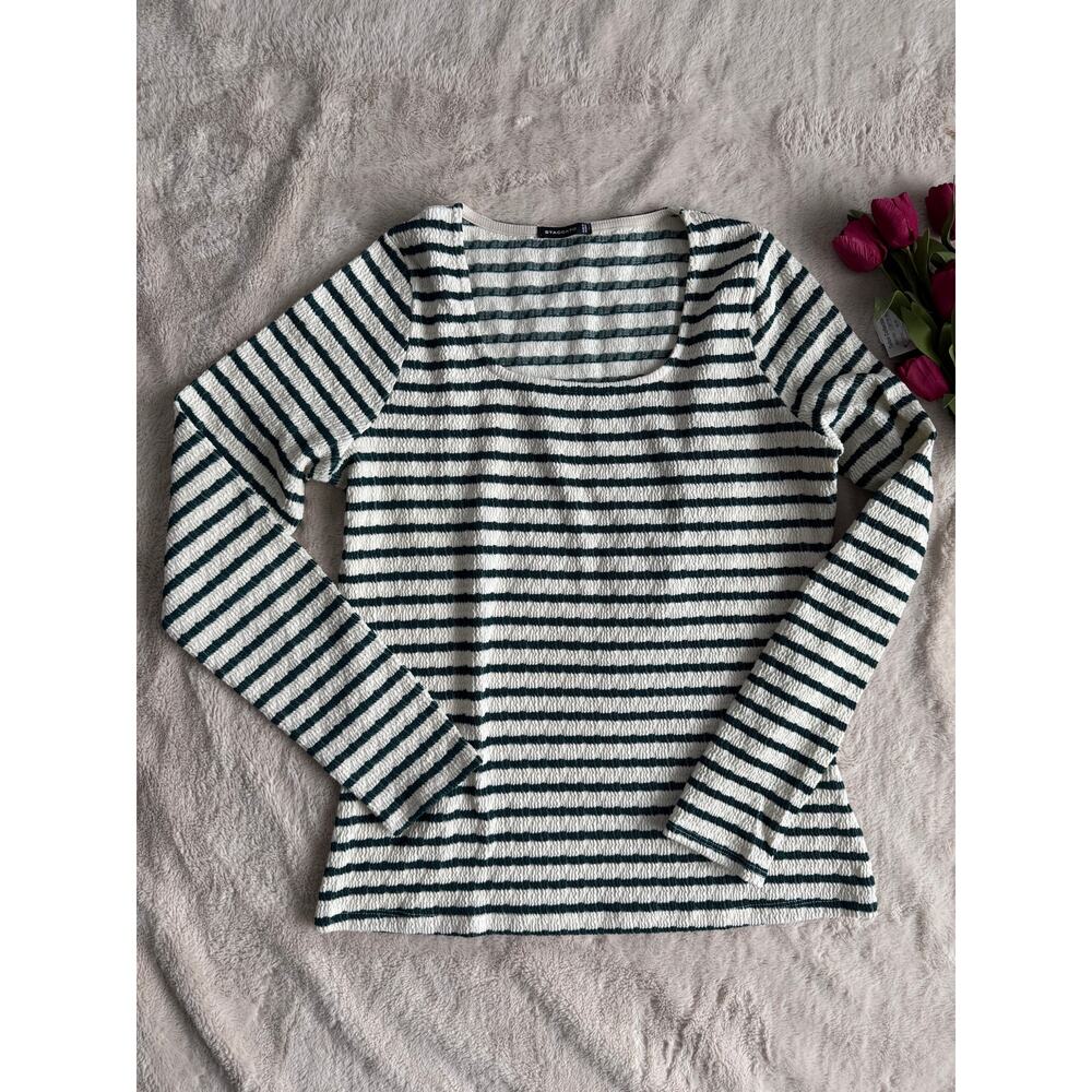 Staccato Green Striped Long Sleeve Top NWOT Size XL